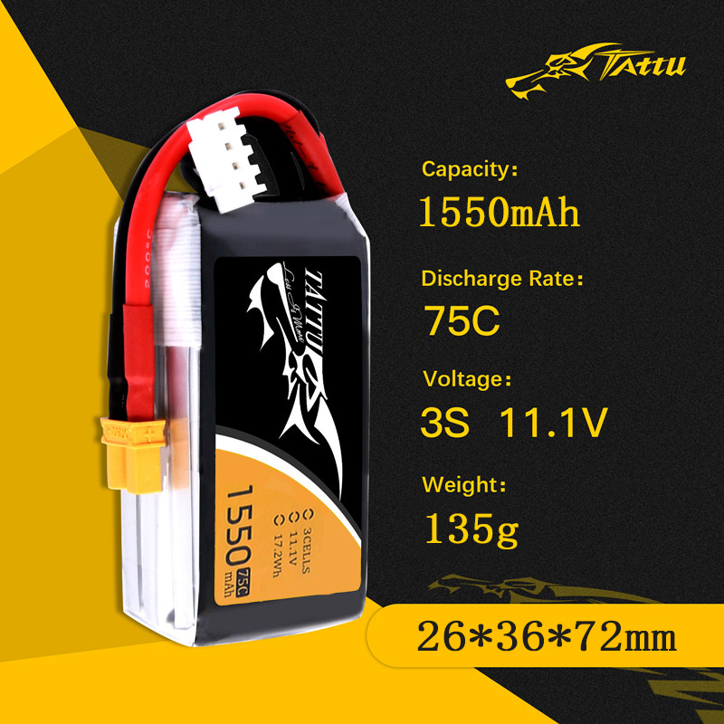 TATTU 3S 11.1V 1550mAh 75C LiP - Drone Battery 3S avaliação e preço